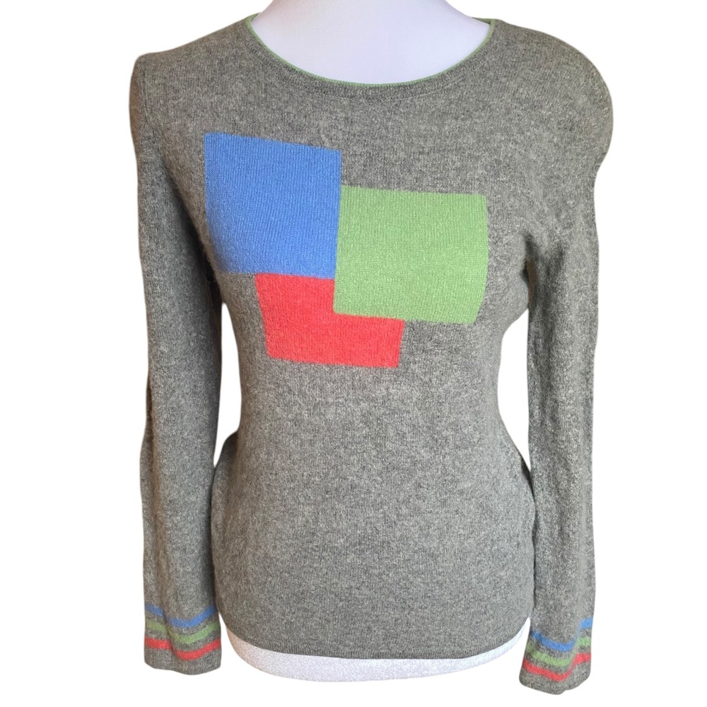 Lauren Hansen Womens 100% Cashmere Gray Colorblock Geometric Sweater Size M